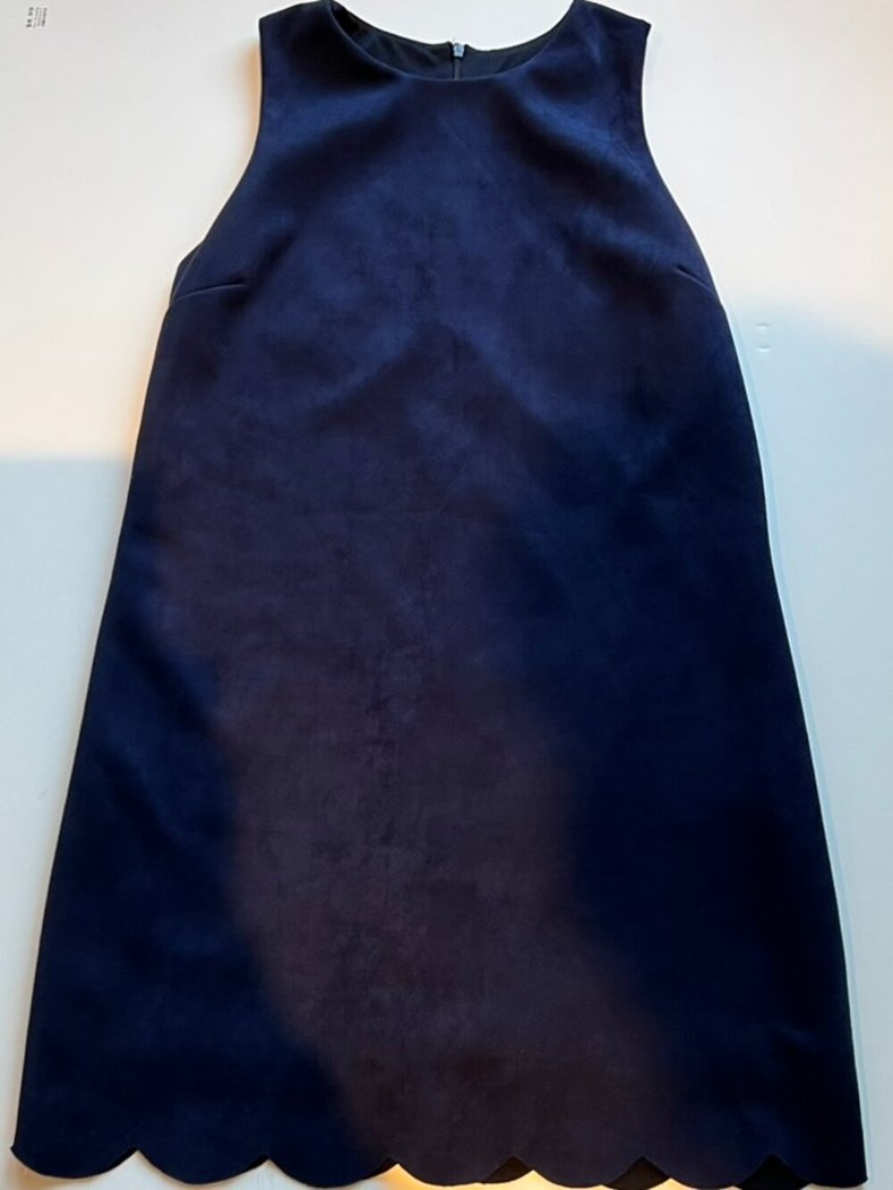 Aqua Women’s Blue Microsuede Sleeveless Shift Dress with Scalloped Hem, Size L - Picture 9 of 11